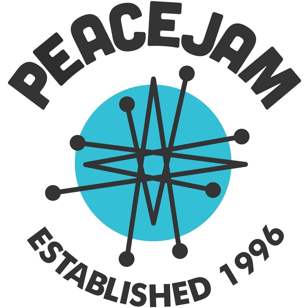 PeaceJam logo featuring a stylized globe with peace symbols and laurels, symbolizing the organization’s mission to promote peace through mentorship by Nobel Peace Laureates.